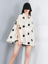 Polka-Dot Lapel Batwing Sleeve Blouse